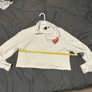 Keith Haring Shirt Cropped Women’s Medium White Fleece Long Sleeve Heart Art